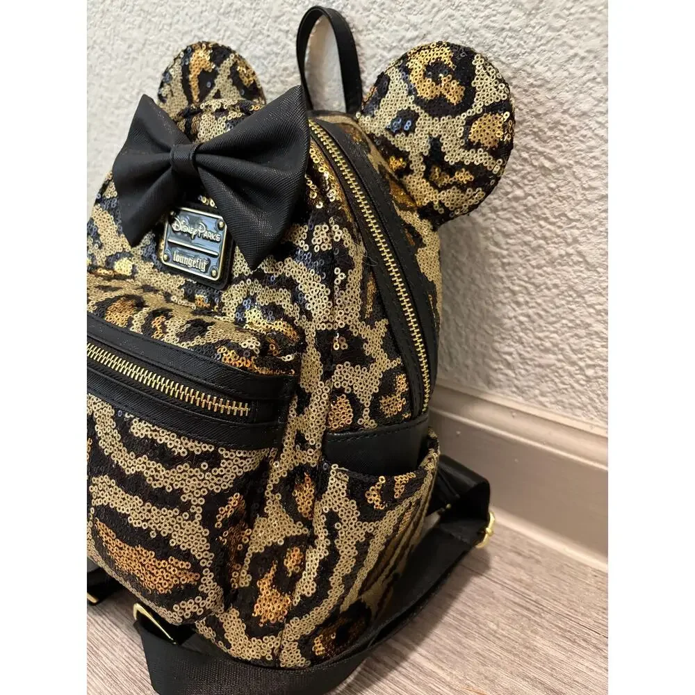 NEW Disney Loungefly Backpack Animal Kingdom Minnie Mouse Leopard Print Bag
